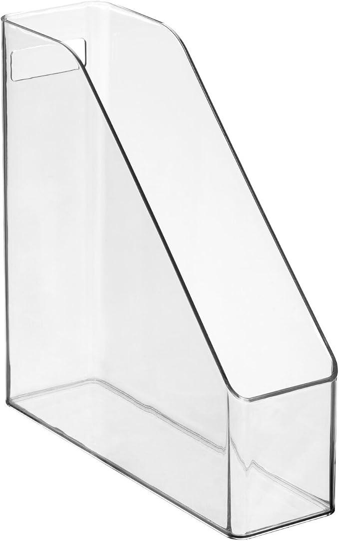 mDesign Plastic Slim Vertical File Folder Storage Organizer Bin with Handle - Hold Notebooks, Binders, Envelopes, Magazines for Home Office, Work Desktops, Ligne Collection, 2 Pack, Clear - Image 9