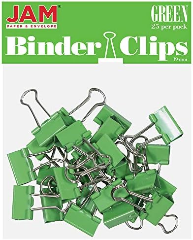 JAM PAPER Colorful Binder Clips - Small - 3/4 Inch (19 mm) - Green Binderclips - 25/Pack by JAMPaper