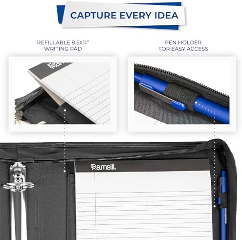 Samsill Professional Padfolio/Portfolio with Zippered Closure Case, 2 Inch Removable Round Ring Binder, Retractable Handles, Interior 10.1” Tablet Sleeve, Black - Image 6