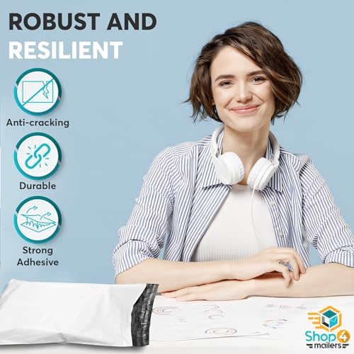 1000 Count 7.5x10.5 Permanent Self Seal White Poly Mailers, 1.7 Mil - Image 4