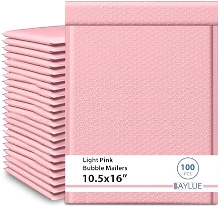 Light Pink Bubble Mailers 10.5x16, Poly Padded Envelopes #5, 100 Pack by BAYLUE