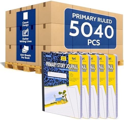 5040 Pack (Pallet) EPI Primary Ruled Composition Notebook Bulk, 200 pages (100 Sheets), 9-3/4 x 7-1/2, Blank Top Header For Drawing, Story Paper, Heavy Duty, School Supplies, Grades K-2, Sewn Binding by EPI