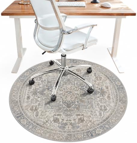 5FT Round Office Chair Mat for Hardwood Floor, Non-Slip Washable Khaki Blue by BESBLEE