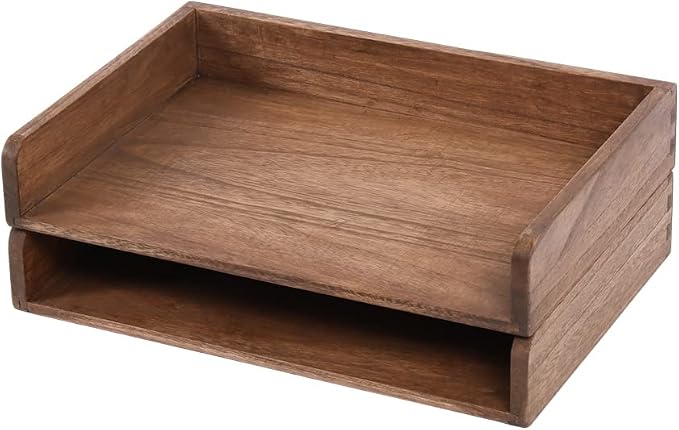 DDYURI Desktop File Trays Stackable Paper Tray for Letter/A4 Size Magazine - Wood Office Document Organizer Shelf - Wooden Folder Organization Rack Desk Tray Pack of 2 Dark(2CTP-DK) by DDYURI
