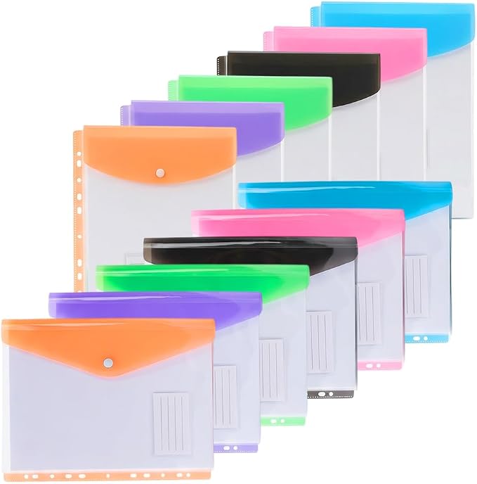 11-Hole Expanding File Pockets Assorted Colors, Folder for Binder to Help Organize Documents, Receipts, Notes and Paperwork While Keeping Files Neatly Separated，12PCS-C by Unknown