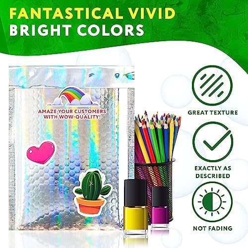 Metallic Bubble Mailers, Hologram Glossy Padded Envelopes 4 x 7 Inches, Cushion Bubble Shipping Bags, Self Seal Mailing Envelopes, Pack of 100 - Image 5