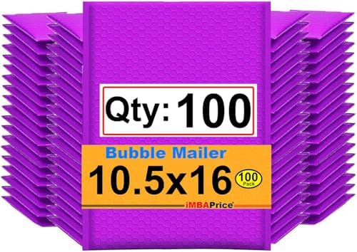 iMBAPrice 100-Pack #5 (10.5" x 16") Inch Purple Color Poly Bubble Mailers, Self Seal Padded Envelopes Waterproof Bubble Shipping Bags for Mailing and Packaging (Total 100 Bags) by iMBAPrice