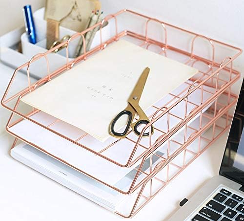 Jolitac Rose Gold 4-Tier Stackable Paper Tray Desk Organizer, Workspace Decorative Stacking Rack Supplies Holder, Metal Letter Trays for File Documents in Home & Office (Rose Gold) - Image 5
