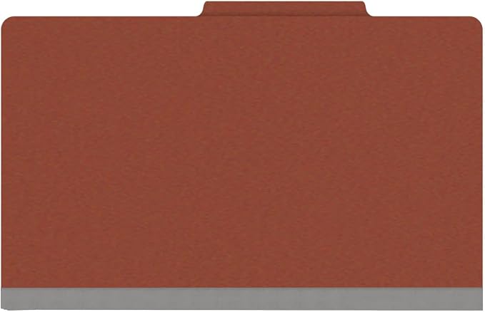 25 Pt. Pressboard Classification Folders, 2/5 Cut ROC Top Tab, Legal Size, 2 Dividers, Brick Red (Box of 10) - Image 3