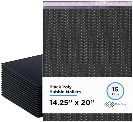 Black Bubble Mailers 14.25x20, Self Seal Poly Padded Envelopes #7, 15 Pack by MAILERVIEW
