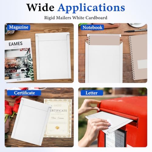 Packbabol 100 Pack White Rigid Mailers, 9"x12" Self Seal Document Mailer Stay Flat Cardboard Mailers Shipping Envelopes for Mailing Semi-Rigid and CD,Photos，Document - Image 6