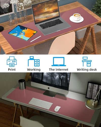 Leather Desk Pad Protector, Large Desk Mat, Mouse Pad, Non-Slip PU Leather Desk Blotter,Desk Cover mat,Desk mat for Keyboard and Mouse,Mat for Office&Home (Rose Purple, 48" x 17") - Image 7