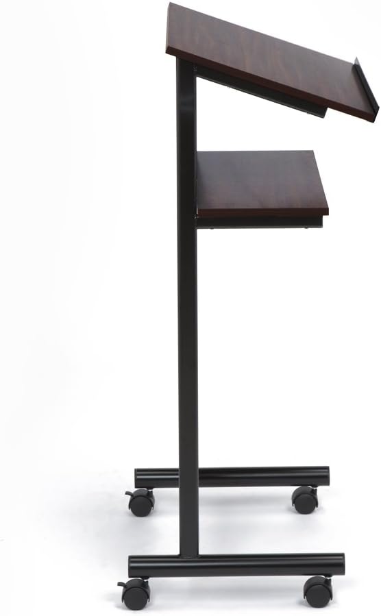 Wheeled Lectern Podium - Standing Desk with Storage Shelf - Cherry/Black - Ideal for Presentations and Laptop Use - Image 7