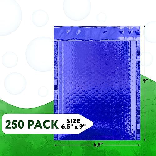 Metallic Bubble Mailers, Blue Glossy Padded Envelopes 6.5 x 9 Inches, Cushion Bubble Shipping Bags, Self Seal Mailing Envelopes, Pack of 250 - Image 2