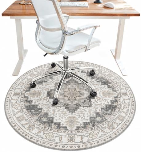 5FT Round Office Chair Mat for Hardwood Floor, Non-Slip Washable Grey by BESBLEE