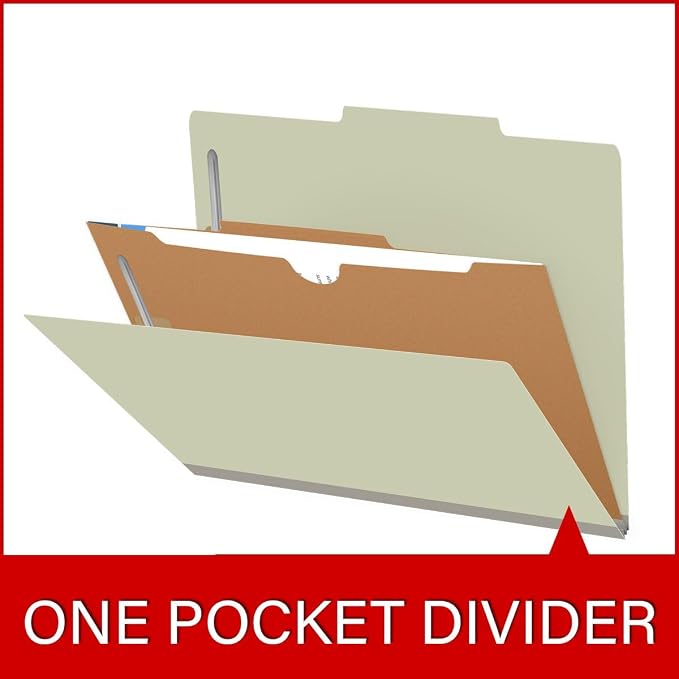 25 Pt. Pressboard Classification Folders, 2/5 Cut ROC Top Tab, Letter Size, 1 Pocket Divider, Light Green (Box of 10) - Image 8