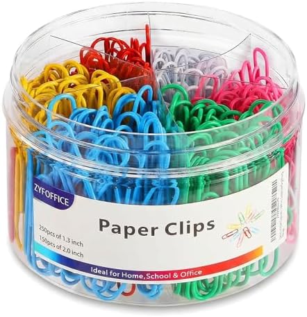 Paper Clips, Assorted Sizes (1.3 & 2 Inch), Colored, 400PCS by ZYFOFFICE