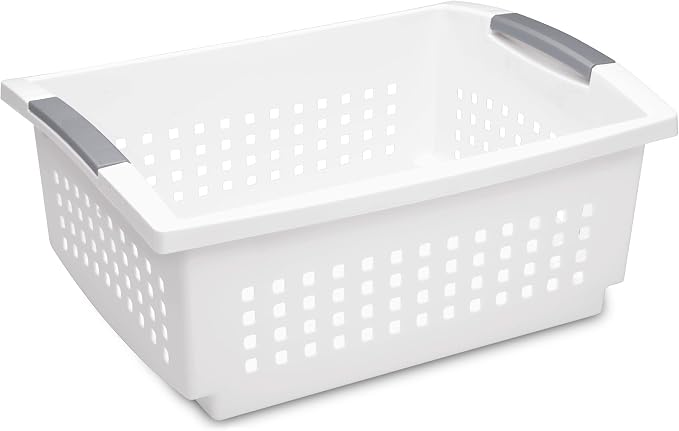 Sterilite 4 Pack Large Stacking Basket, Open Top Storage Bin with Handles, White - Ideal for Home Closets, Kitchens, or Office Organization - Image 3