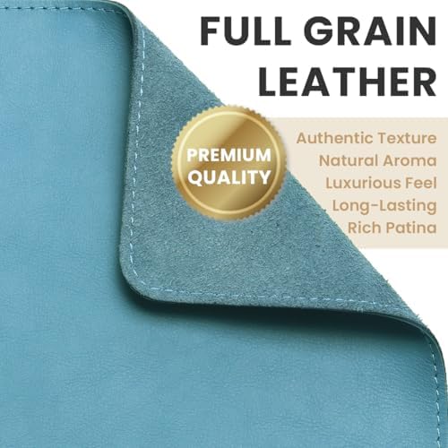 Full Grain Leather Desk Pad, Sky Blue, L (27.6 x 11.8 inch) - Image 2