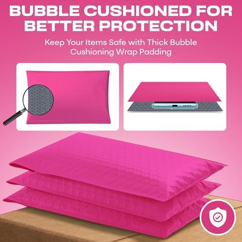 Hot Pink Bubble Mailers 7.25x12, Poly Padded Envelopes #1, 200 Pack - Image 4