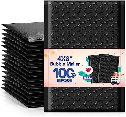 GSSUSA Black Bubble Mailers 4x8 100 Pack, Self Seal Padded Envelopes by GSSUSA