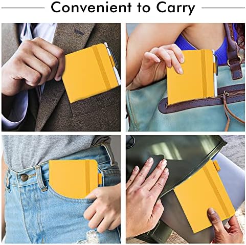 feela 15 Pack Pocket Small Notebooks Bulk, Mini Cute Notepads Hardcover College Ruled Lined Journals with Pen Holder for School Business Memos, with 15 Black Pens, 3.5”x 5.5”, A6, Yellow - Image 5