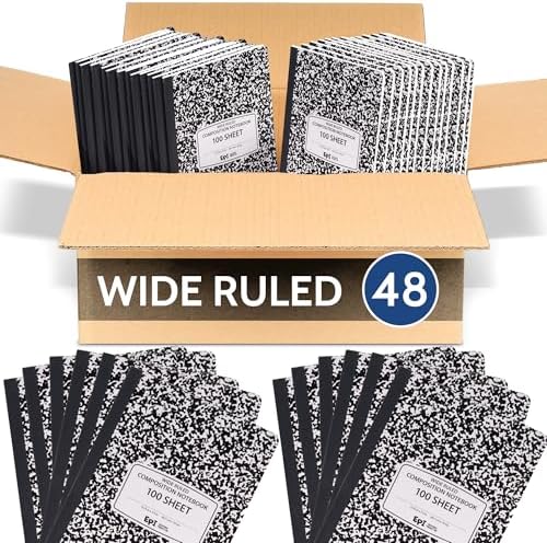 48 Pack - EPI Marble Hardcover Wide Ruled Composition Notebook | 200 Pages (100 Sheets), 9.75 x 7.5 in, Sturdy Sewn Binding | School, Office, Journaling, Notes by EPI
