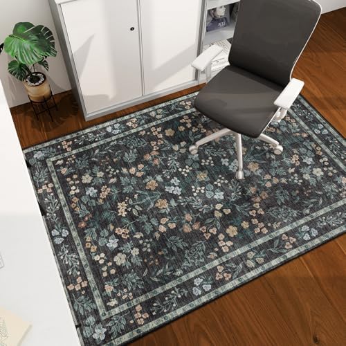 chakme Office Chair Mat for Hardwood Floor, 60"x45" Easy Glide Computer Desk Mat Protector for Rolling Chair Under Desk Rug Nonslip Backing, Machine Wash, (Floral) by CHAKME