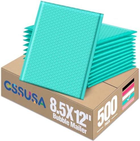 GSSUSA Teal Bubble Mailers 8.5x12" 500 Pack Padded Envelopes Self Seal by GSSUSA