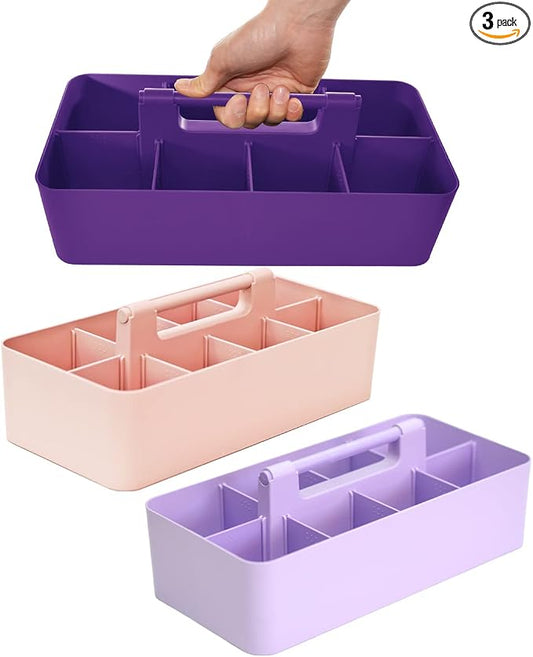 -Large Portable Caddy, DIY Dividers, 8 Compartments, School Office Supplies Home Business Portable Basket with Handle Storage Made in USA (3 PACK, Royal Purple/Lavender/Pink) by EnjoyOrganizer