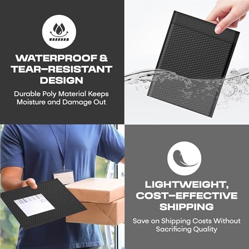 Jet Black Bubble Mailers 6x10, Self Seal Poly Padded Envelopes #0, 250 Pack - Image 6