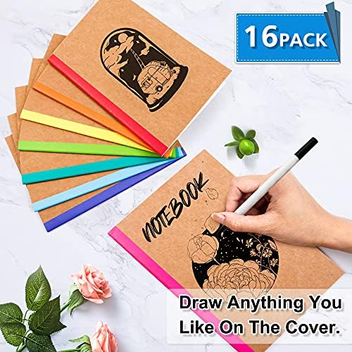feela 16 Pack Composition Notebooks Bulk, Kraft Cover Lined Blank College Ruled Composition Travel Journals with Rainbow Spines For Women Students Business, 60 Pages, 8.3”x 5.5”, A5, 8 Colors - Image 3