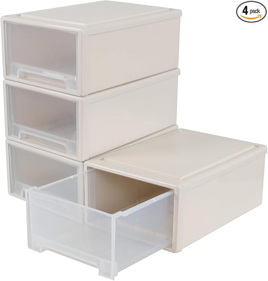 12 Quart Stacking Desktop Storage Drawer Unit Boxes, 4 Packs | Stackable Drawer Bins Organization, Removable, Installation-free by Oymlclivisa