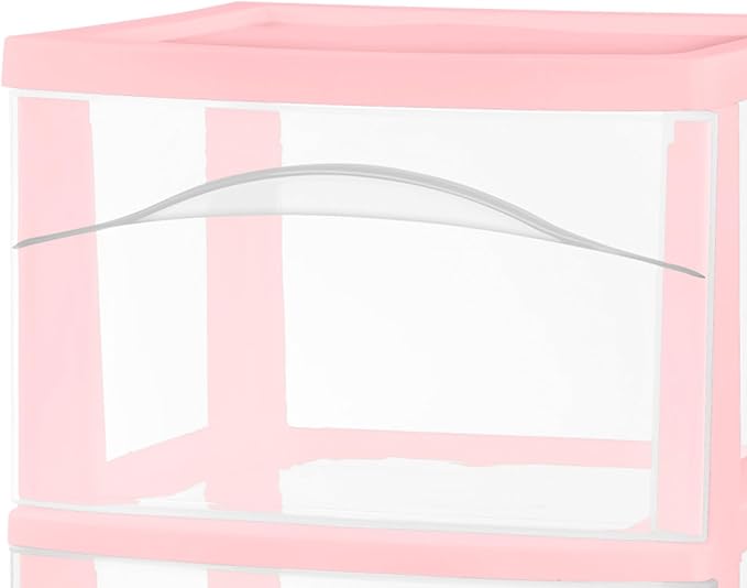 Sterilite 8 Pack 3 Drawer Storage Cart, Plastic Rolling Organization, Pink | Clear Plastic Organizer Drawers with Wheels for Craft Supplies, Bath Essentials, or Home Accessories - Image 5