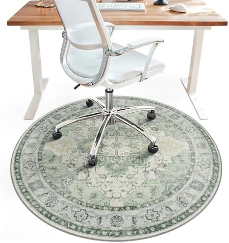 4FT Round Office Chair Mat for Hardwood Floor, Non-Slip Washable Green by BESBLEE