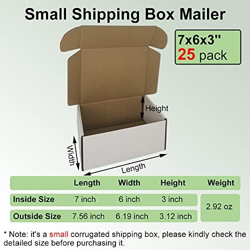 25 Pack 7x6x3'' Shipping Boxes, White Corrugated Cardboard Mailers for Mailing Packaging Small Business(W763-25) - Image 2