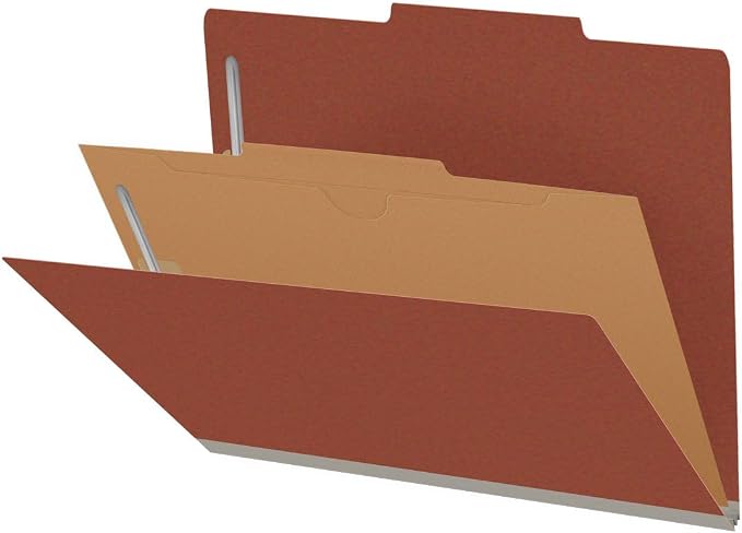 25 Pt. Pressboard Classification Folders, 2/5 Cut ROC Top Tab, Letter Size, 1 Pocket Divider, Brick Red (Box of 10) - Image 4