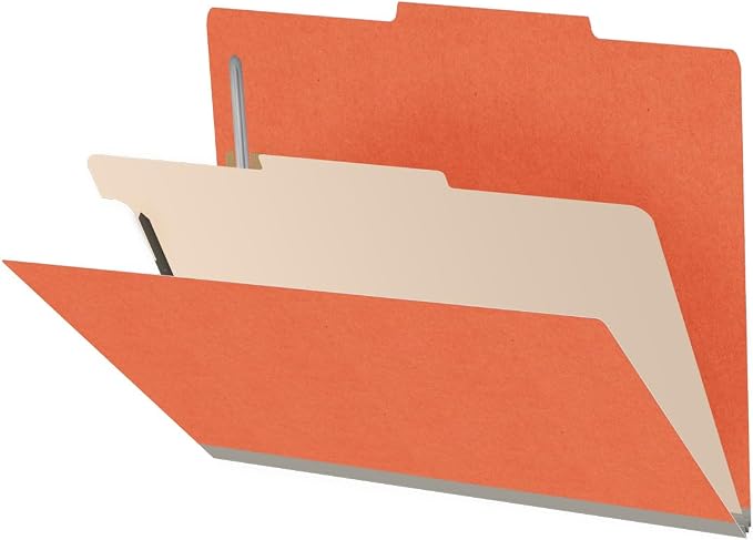 Heavy Duty End Tab Color Folders, 2/5 Cut ROC Top Tab, Letter Size, 1 Divider, Orange (Box of 10) by Ecom+Folders