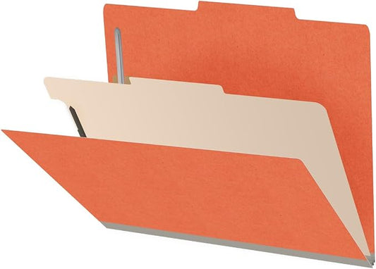 Heavy Duty End Tab Color Folders, 2/5 Cut ROC Top Tab, Letter Size, 1 Divider, Orange (Box of 10) by Ecom+Folders