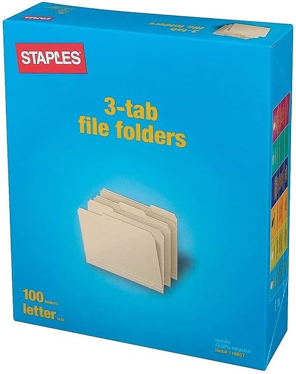 Staples File Folders, Letter Size, 1/3‑Cut Tabs, Assorted Positions, Manila, Durable Paper Stock, 500/Pack - Image 2