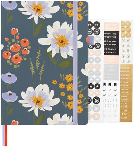 &And Per Se Dotted Journal Notebook, A5 Hardcover Aesthetic Dotted Notebook – 160 Pages 100gsm Thick Dot Grid Paper, 3 Sticker Sheets – Gift-Ready Journaling Kit for Women (Garden Flowers) by AndPerSe