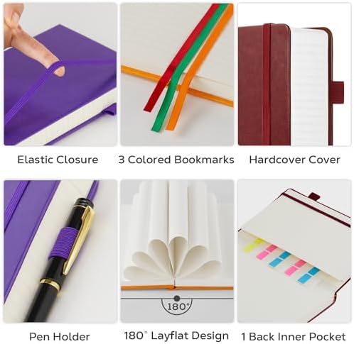 FOCUS DAY 3 Pack Lined Journal Notebooks, A5 Thick Notebook Journal Set for Work Writing, 320 Pages Hardcover Leather Bound Notebook Bulk for Women Men Office School, 5.7'' X 8.4'', Multicolor - Image 2