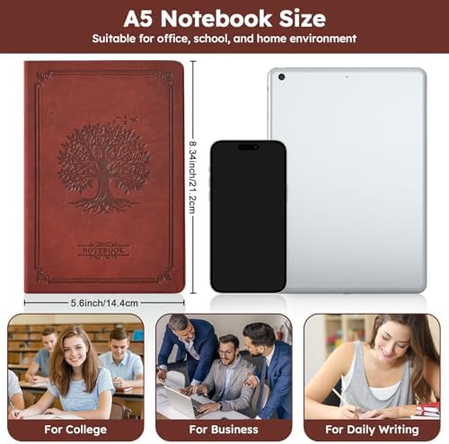 Lined Journal Notebook for Women Men, 320 Pages A5 Journaling Notebook College Ruled with 100GSM Thick Paper, Hardcover Leather Notebook for Work Writing Note Taking Diary, School, 5.7'' X 8.4'' - Image 2