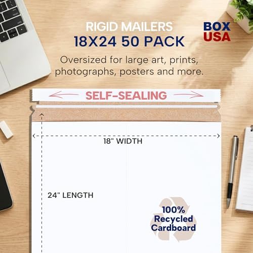 BOX USA Rigid Mailers 18" x 24" (50-Pack) - Cardboard Mailer Envelopes for Oversized Posters, Artwork, Blueprints - Stay Flat - Image 2