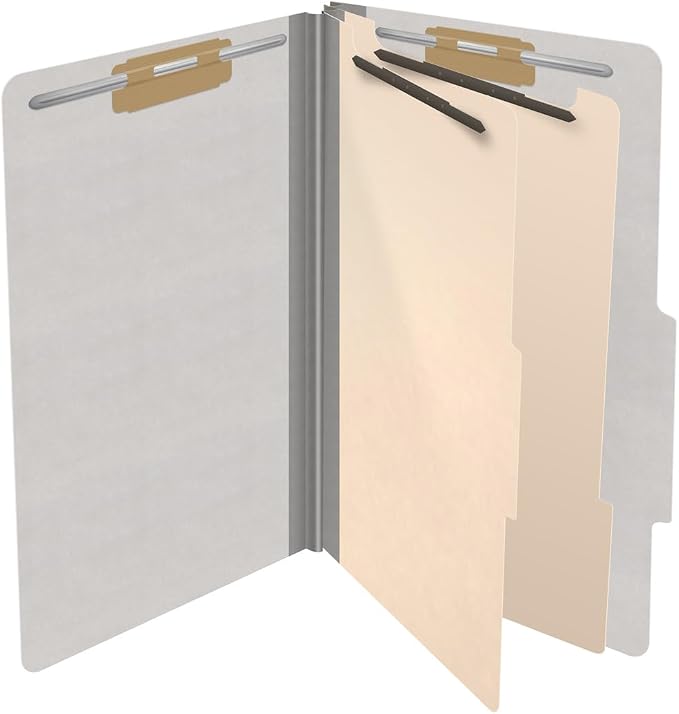 18 pt Heavy Duty Top Tab Color Folders, 2/5 Cut ROC Top Tab, Legal Size, 2 Dividers, Grey (Box of 10) - Image 4