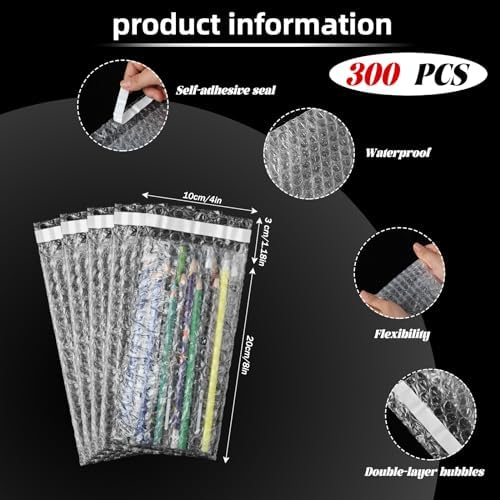 Frienda 300 Pcs Self Adhesive Bubble Bags Packing Pouches, 4" X 8" - Image 2