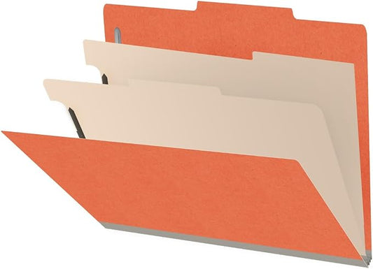 Heavy Duty End Tab Color Folders, 2/5 Cut ROC Top Tab, Letter Size, 2 Divider, Orange (Box of 10) by Ecom+Folders