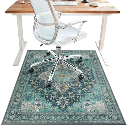 36"x48" Office Chair Mat for Hardwood Floor, Non-Slip Washable Turquoise by BESBLEE