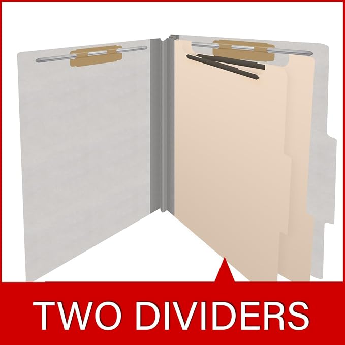 Heavy Duty End Tab Color Folders, 2/5 Cut ROC Top Tab, Letter Size, 2 Divider, Grey (Box of 10) - Image 8
