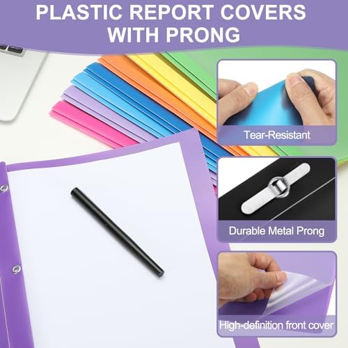 PATIKIL Plastic Report Covers with Prong, 30 Pcs 80 Sheet Clear Front Presentation Binders with 3 Metal Prong Fasteners Report Folder for Resume Documents Files Letter, Yellow - Image 3